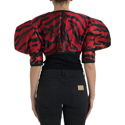 Dolce & Gabbana Black Red Patterned Cropped Coat Jacket 1728,67345645728,Black and Red,Clothing,Coats - Jackets & Coats - Clothing,Dolce & Gabbana,IT42|M,IT46|XL,Jackets & Coats - Clothing,Jackets & Coats - Women - Clothing,Material: 85% Polyester 7% Acet