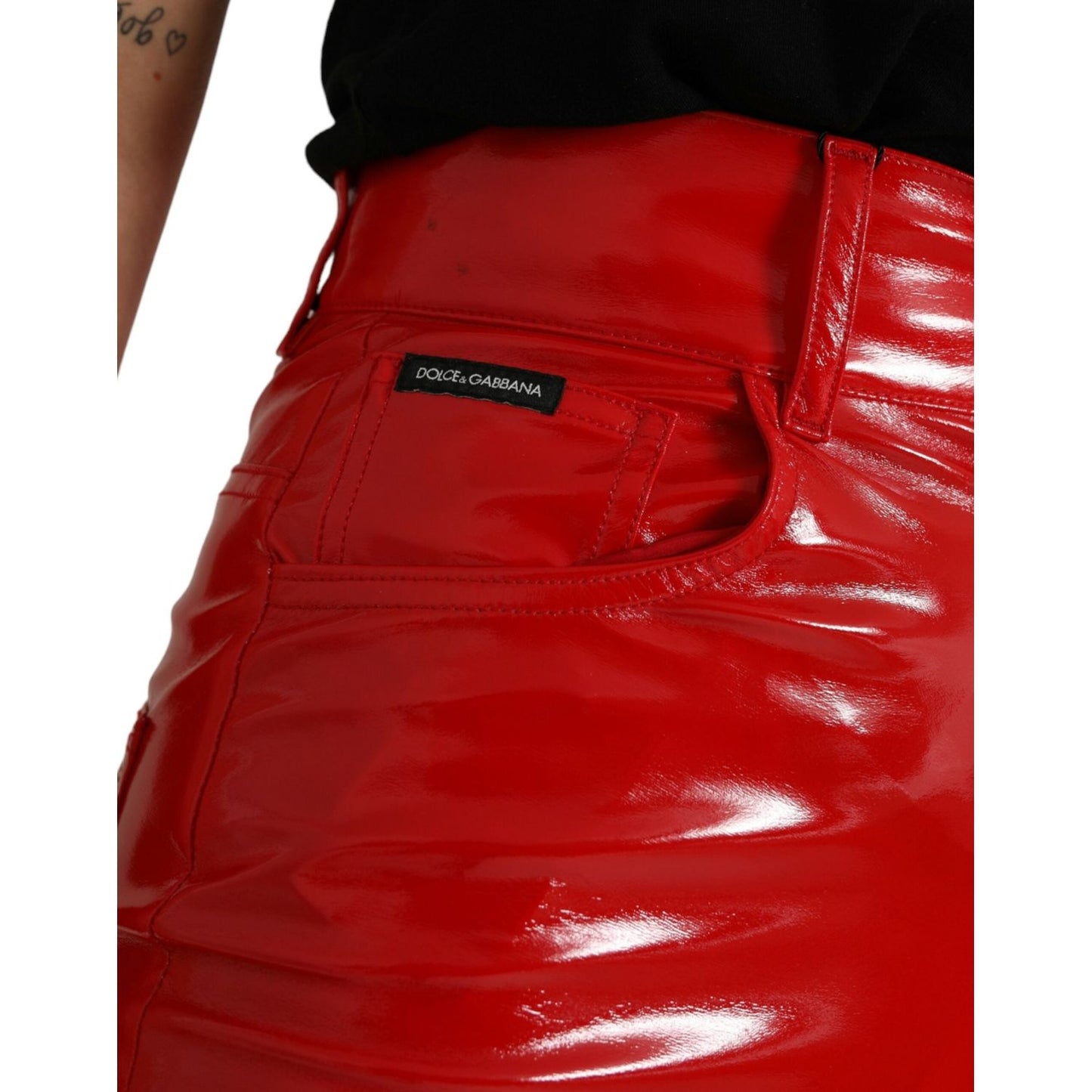 Dolce & Gabbana Shiny Red High Waist Skinny Pants