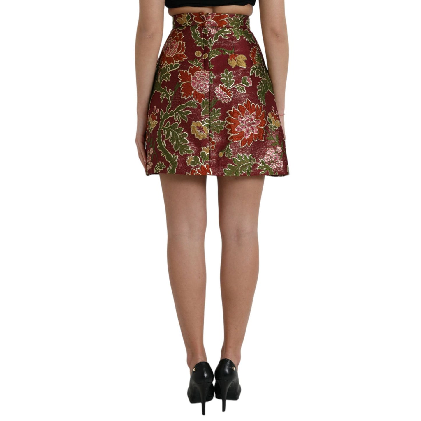 Dolce & Gabbana Maroon Floral Jacquard A-line Mini Skirt