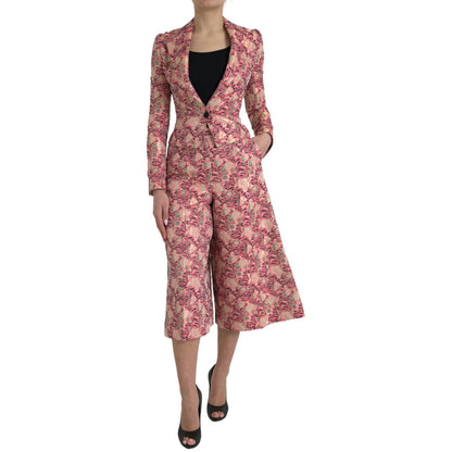 Dolce & Gabbana Pink Floral Jacquard Slim Fit 2 Piece Suit