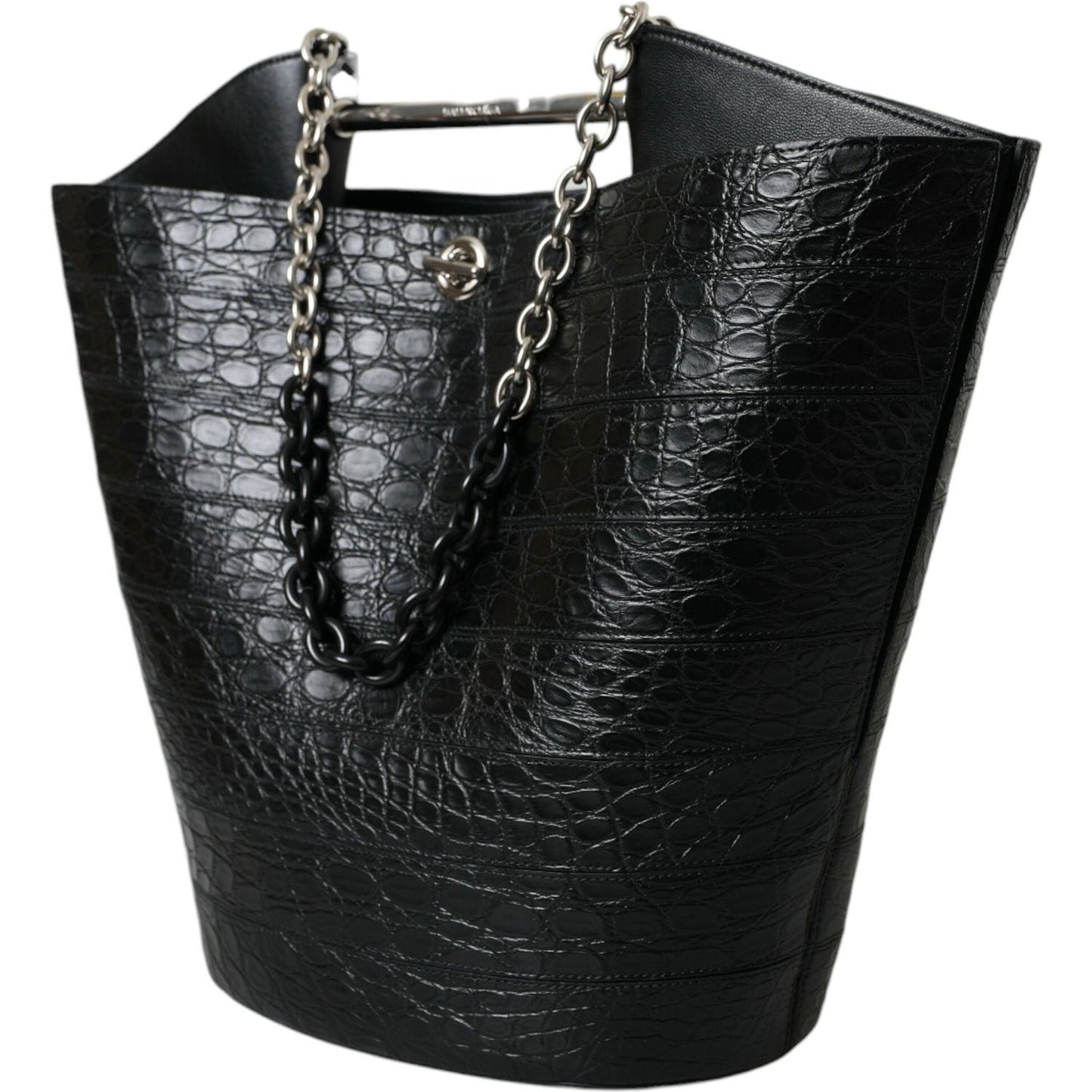 Balenciaga Black Exotic Skin Leather Maxi Bucket Tote Purse Bag