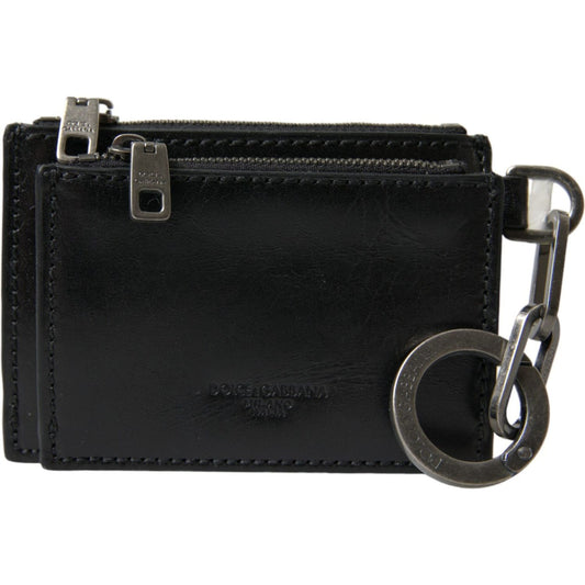 Dolce & Gabbana Black Leather Zip Logo Keyring Coin Purse Keyring Wallet Dolce & Gabbana