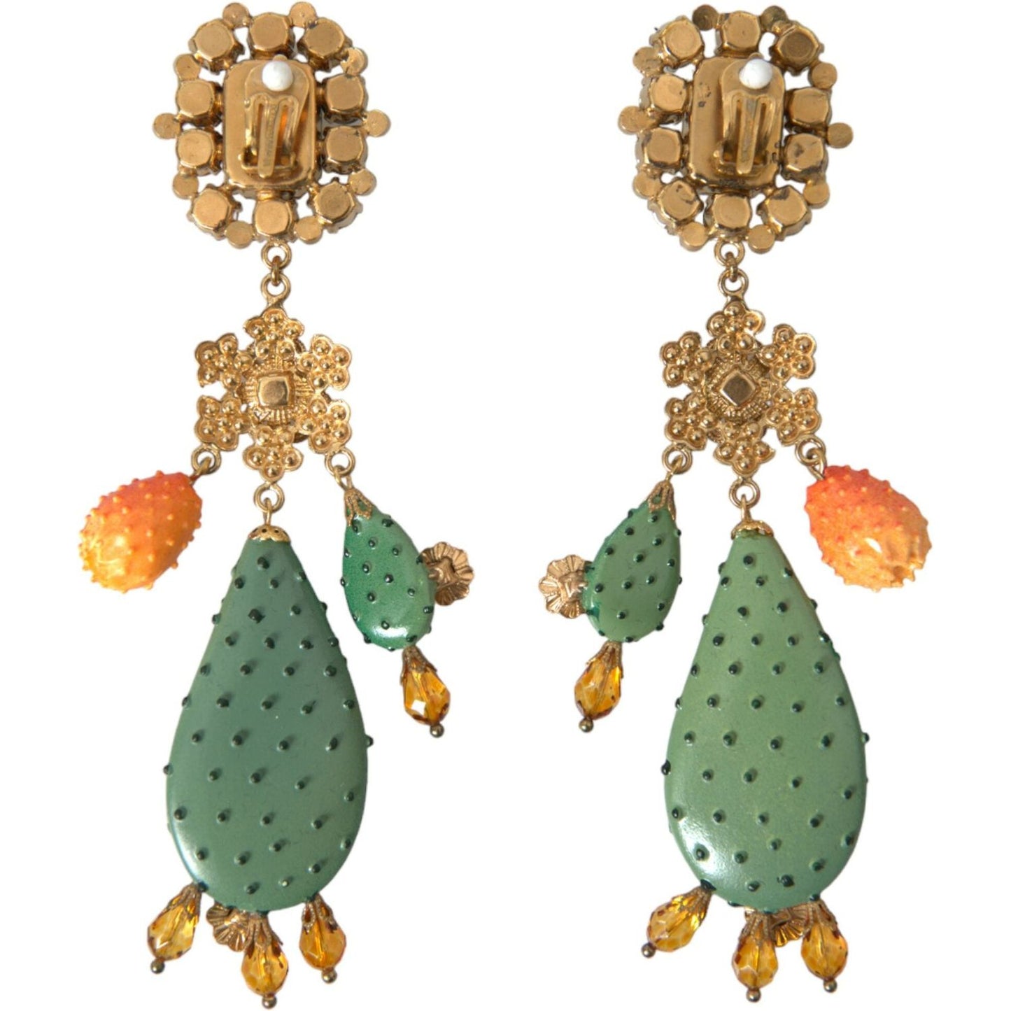 Dolce & Gabbana Green Cactus Crystal Clip On Jewelry Dangling Earrings Earrings Dolce & Gabbana