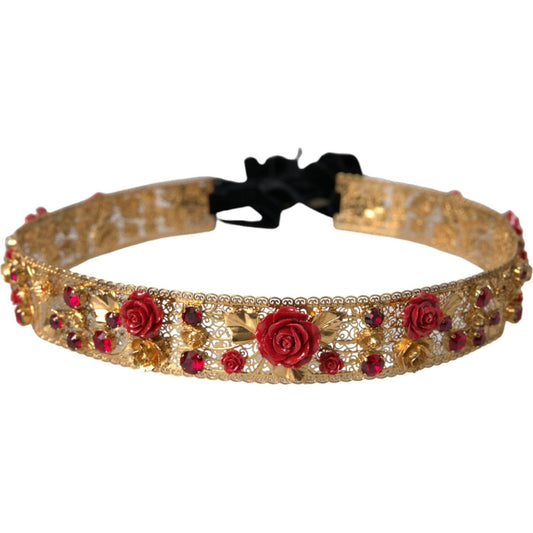 Dolce & Gabbana Gold Brass Red Roses Crystal Jewel Waist Belt Dolce & Gabbana