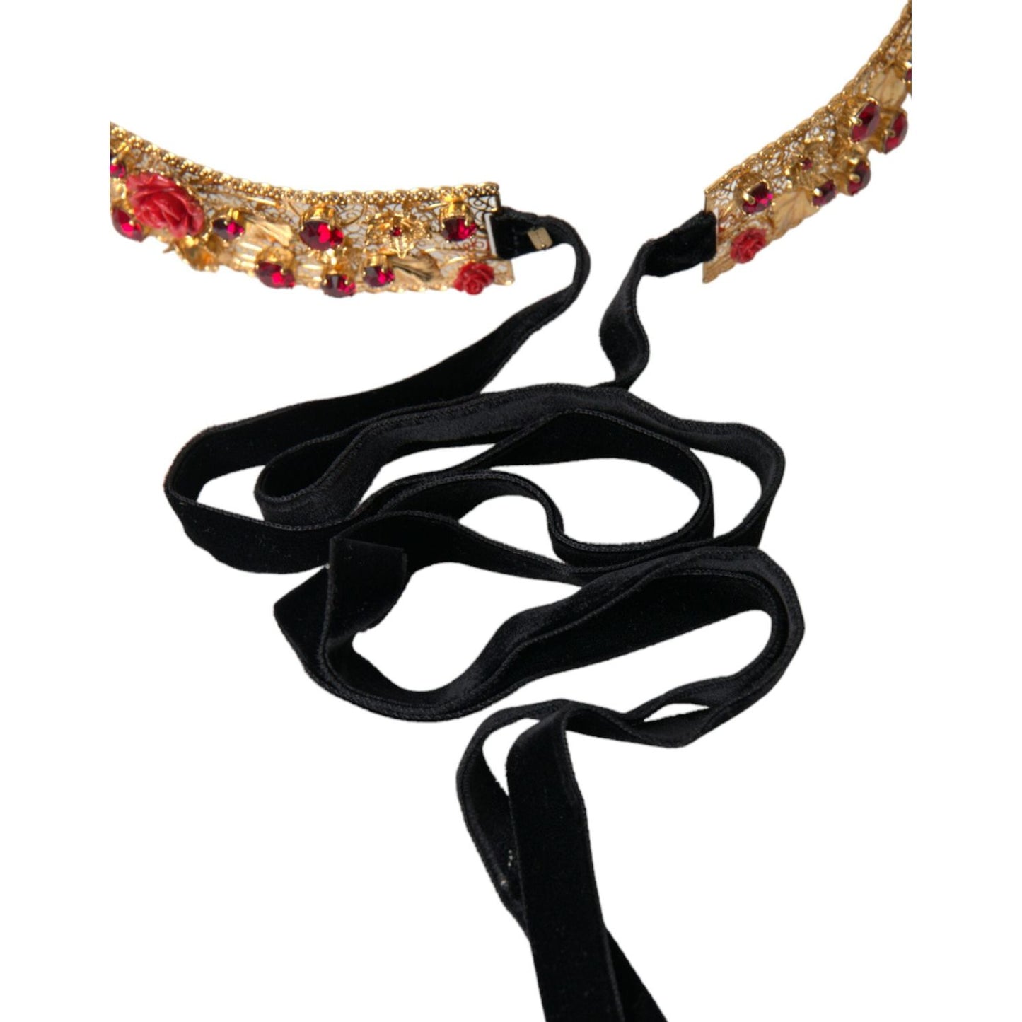 Dolce & Gabbana Gold Brass Red Roses Crystal Jewel Waist Belt Dolce & Gabbana