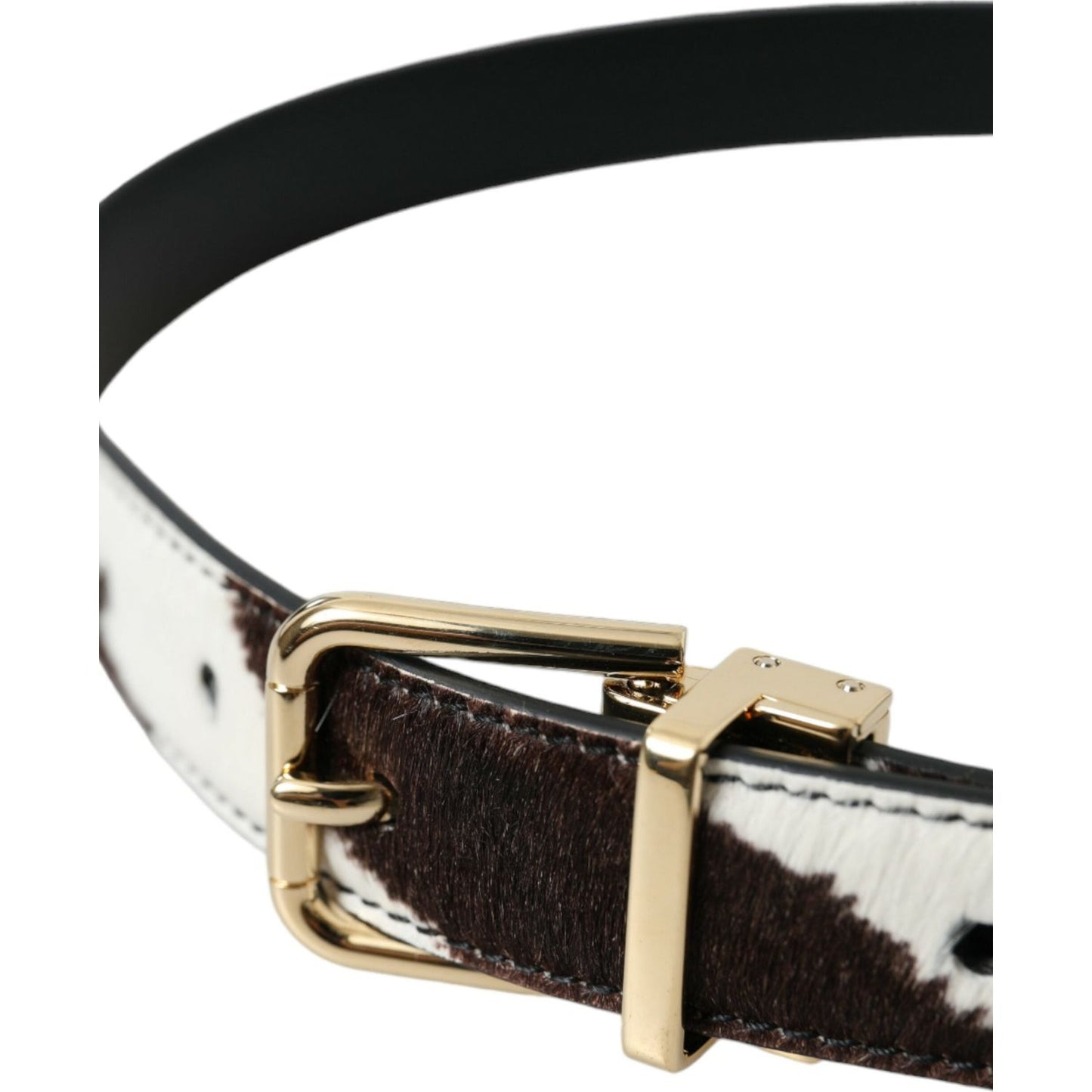 Dolce & Gabbana Brown White Zebra Pony Hair Gold Buckle Belt Dolce & Gabbana