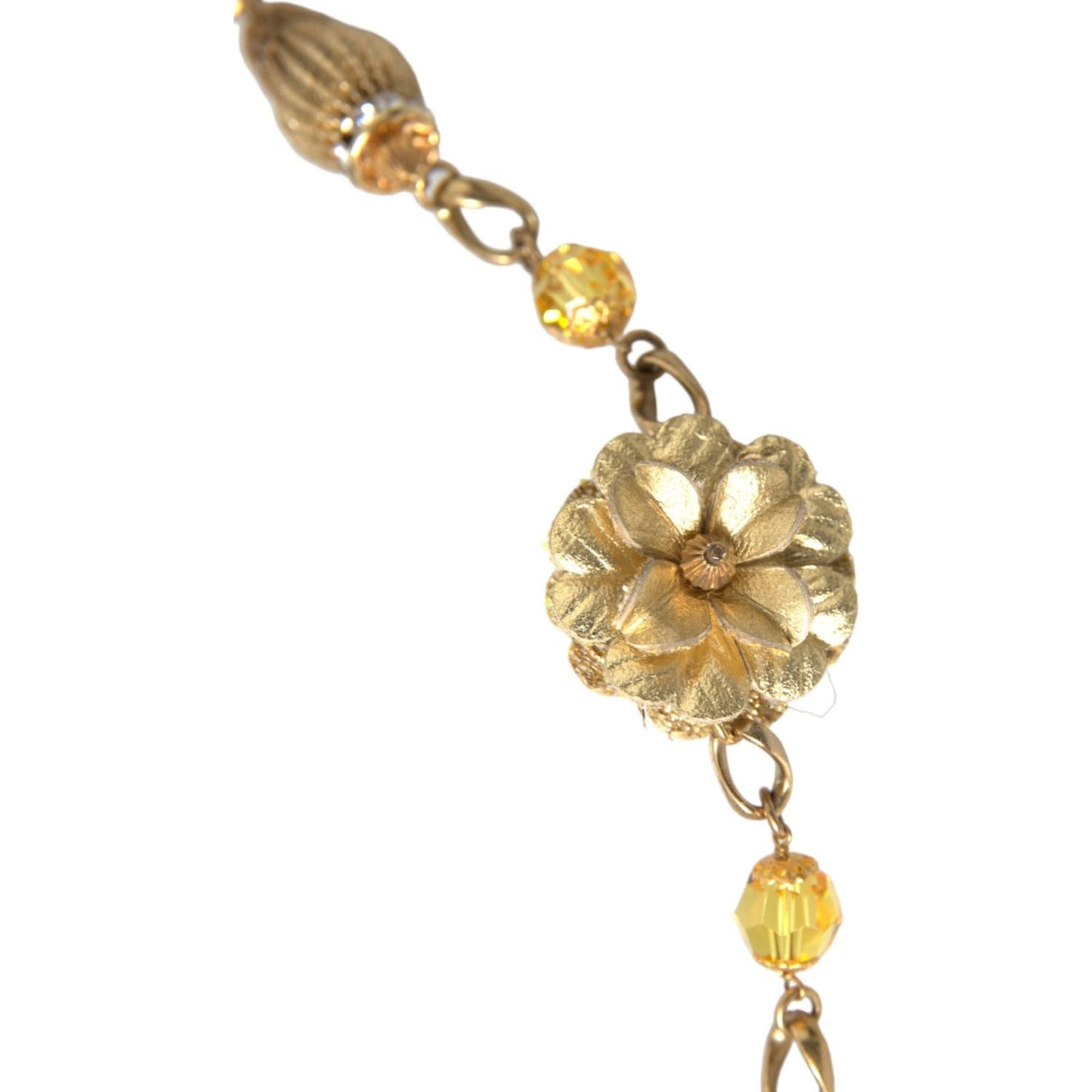 Dolce & Gabbana Crystal Flower Filigree Gold Brass Statement Necklace Necklace Dolce & Gabbana