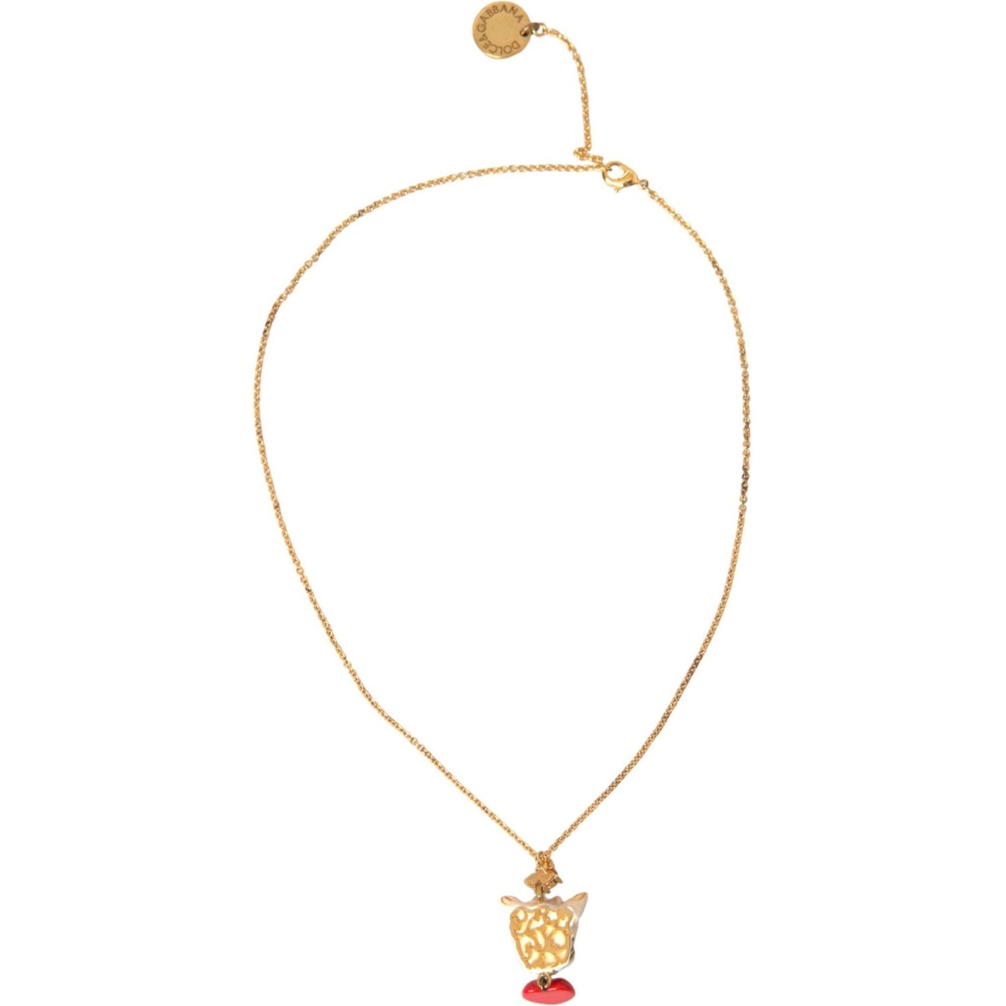 Dolce & Gabbana Gold Brass Chain Dog Heart Pendant Charm Necklace Necklace Dolce & Gabbana