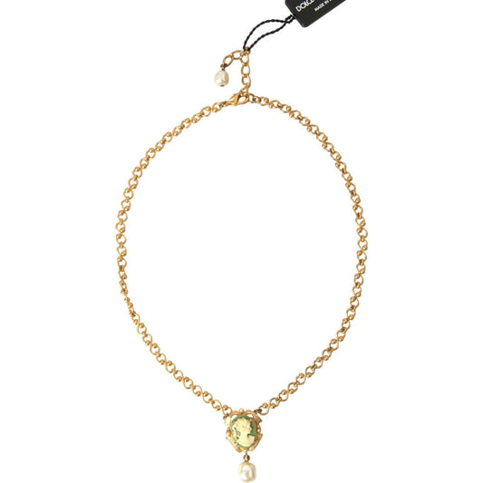 Dolce & Gabbana Gold Brass Chain Pearl Pendant Charm Necklace Necklace Dolce & Gabbana