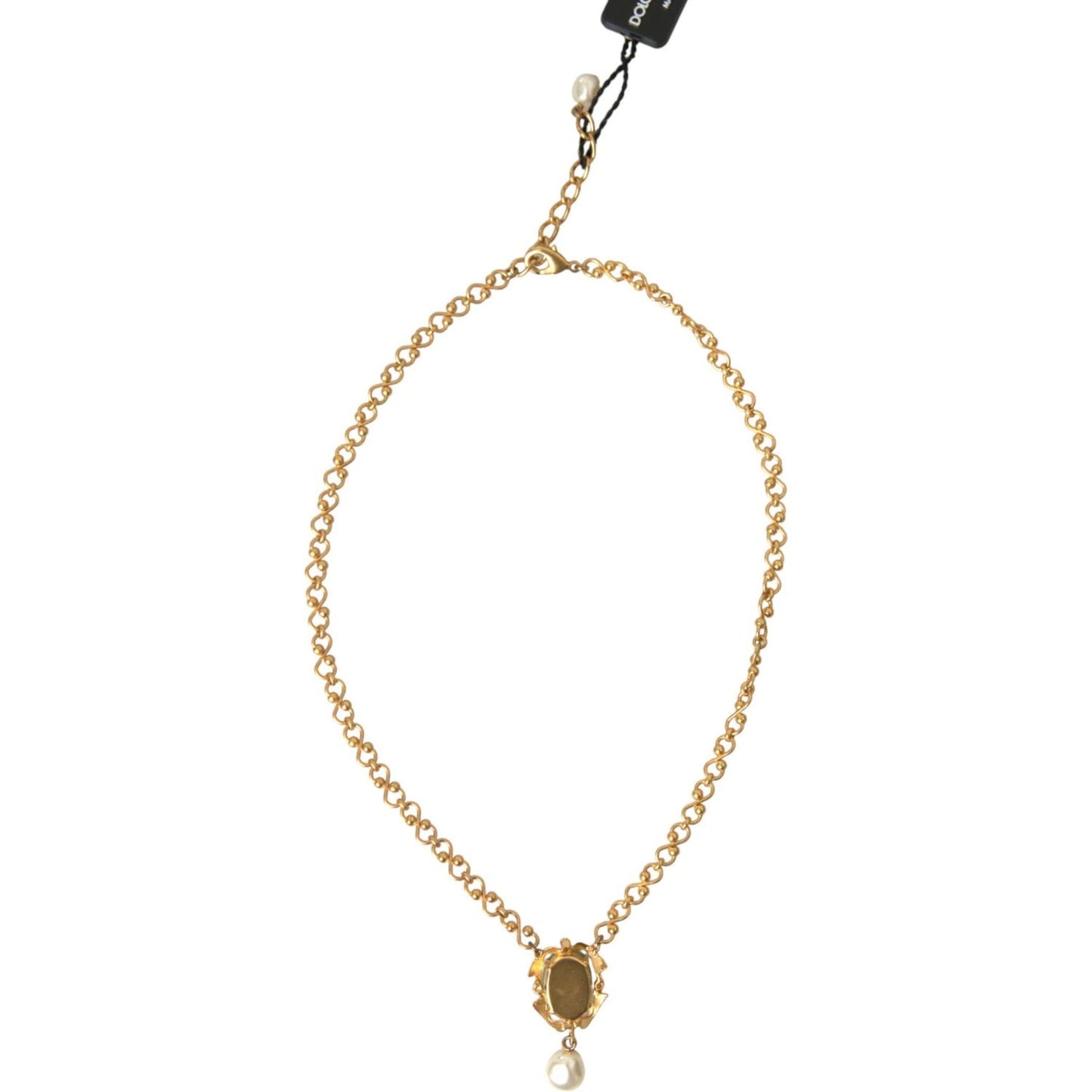 Dolce & Gabbana Gold Brass Chain Pearl Pendant Charm Necklace Necklace Dolce & Gabbana