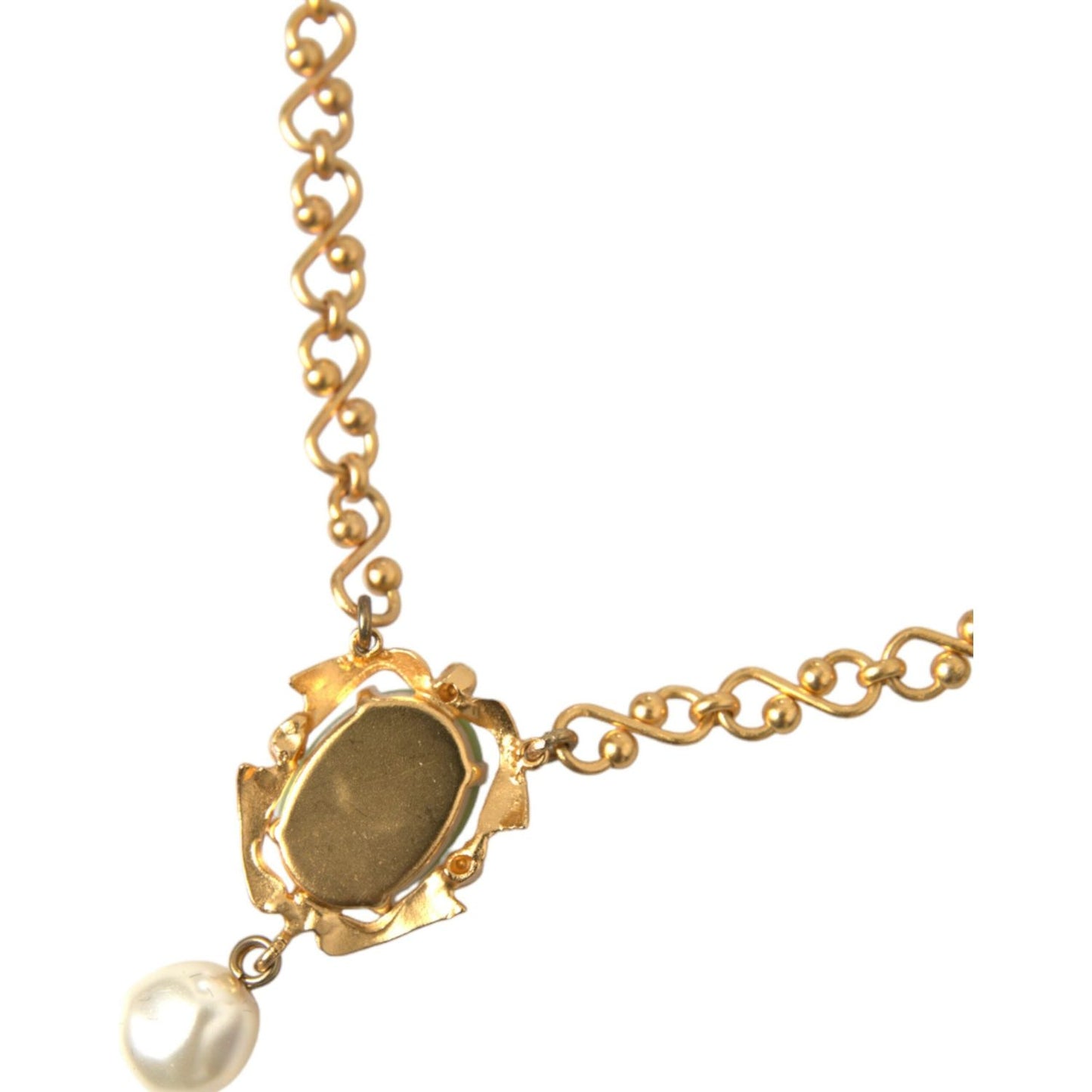 Dolce & Gabbana Gold Brass Chain Pearl Pendant Charm Necklace Necklace Dolce & Gabbana