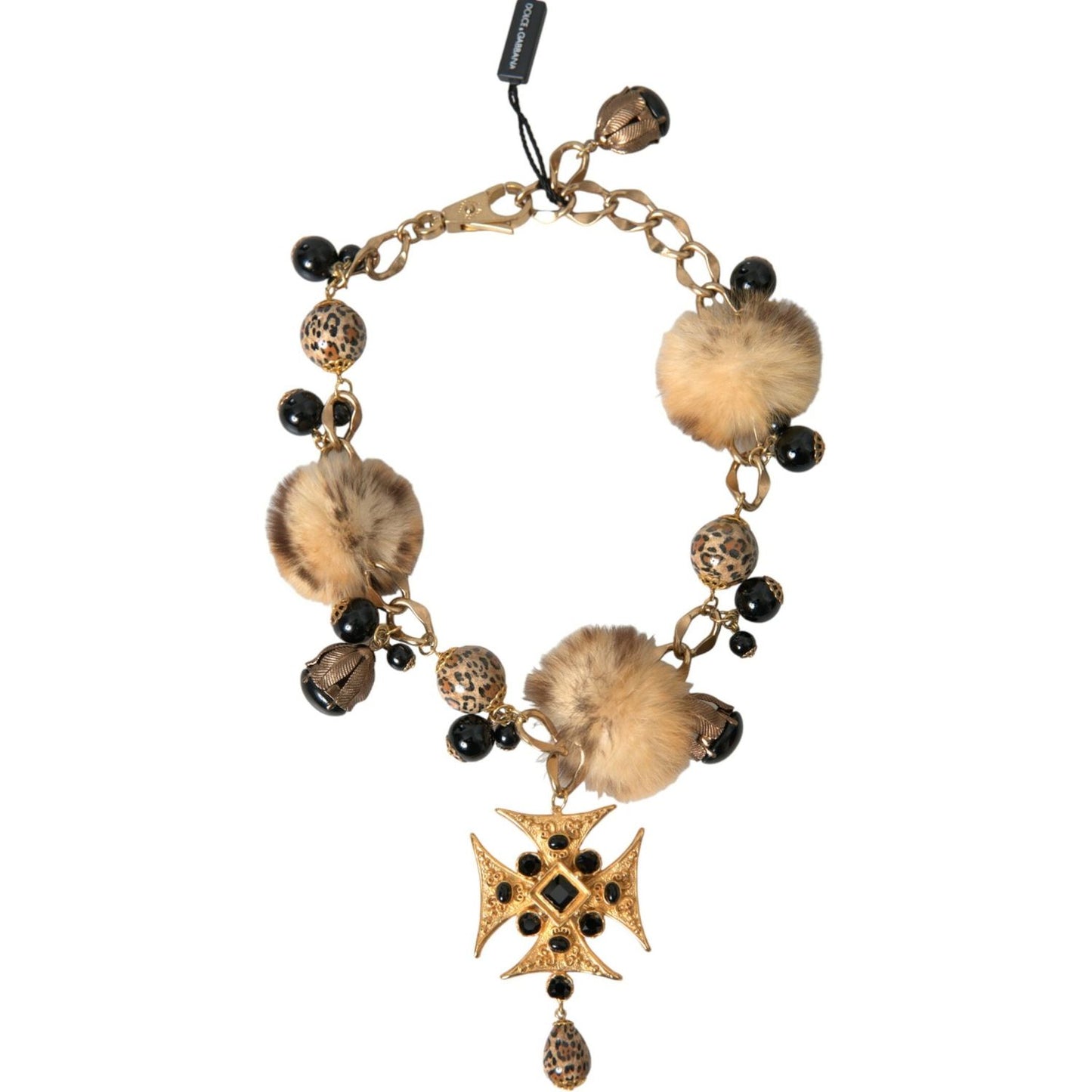 Dolce & Gabbana Gold Black Crystals Lapin Fur Filigree Chocker Necklace Necklace Dolce & Gabbana