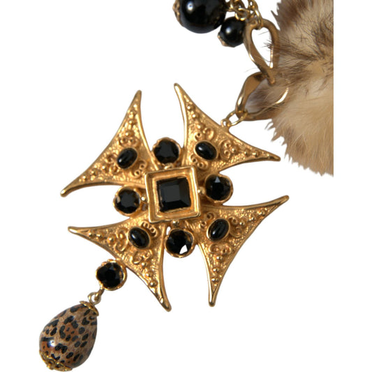 Dolce & Gabbana Gold Black Crystals Lapin Fur Filigree Chocker Necklace Necklace Dolce & Gabbana