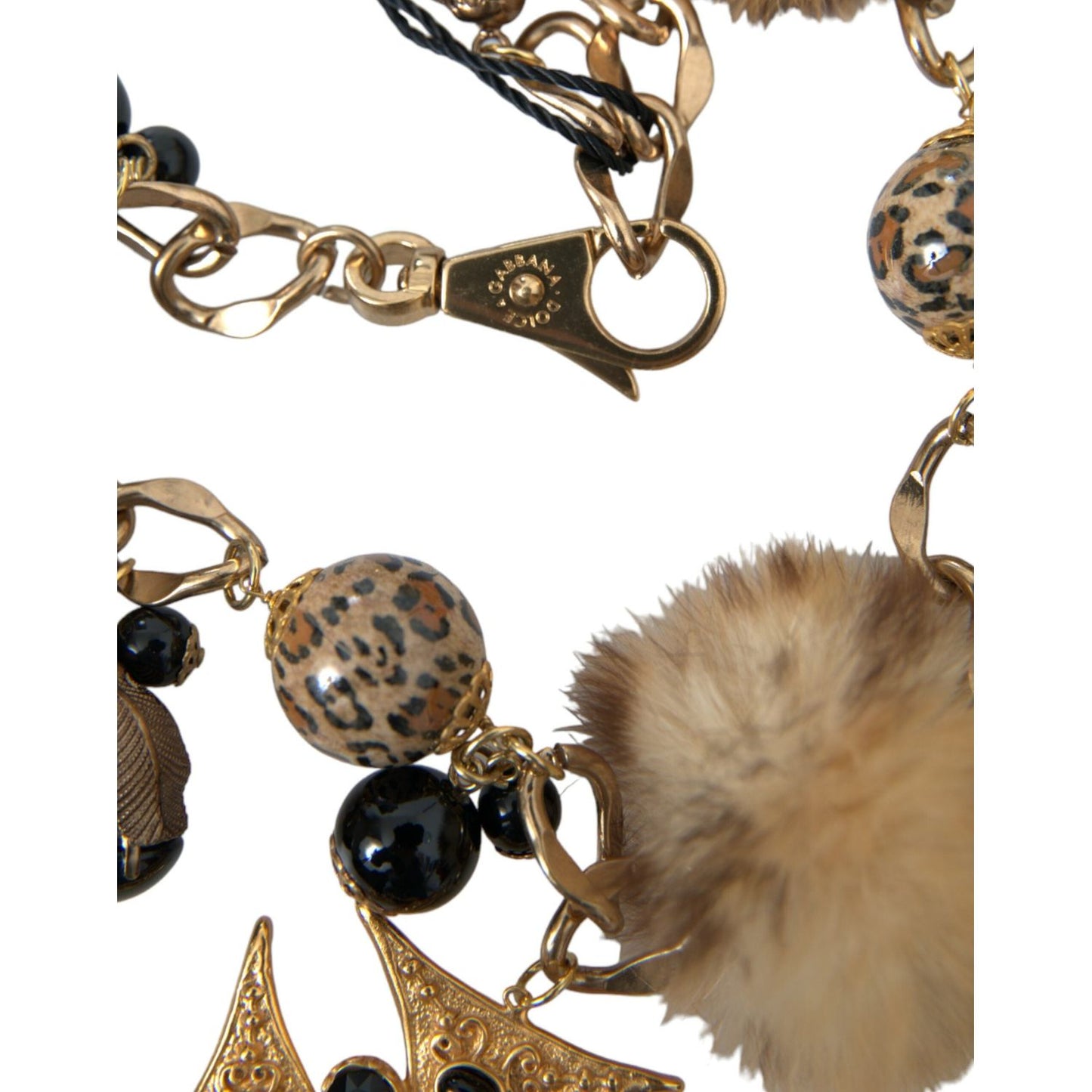 Dolce & Gabbana Gold Black Crystals Lapin Fur Filigree Chocker Necklace Necklace Dolce & Gabbana