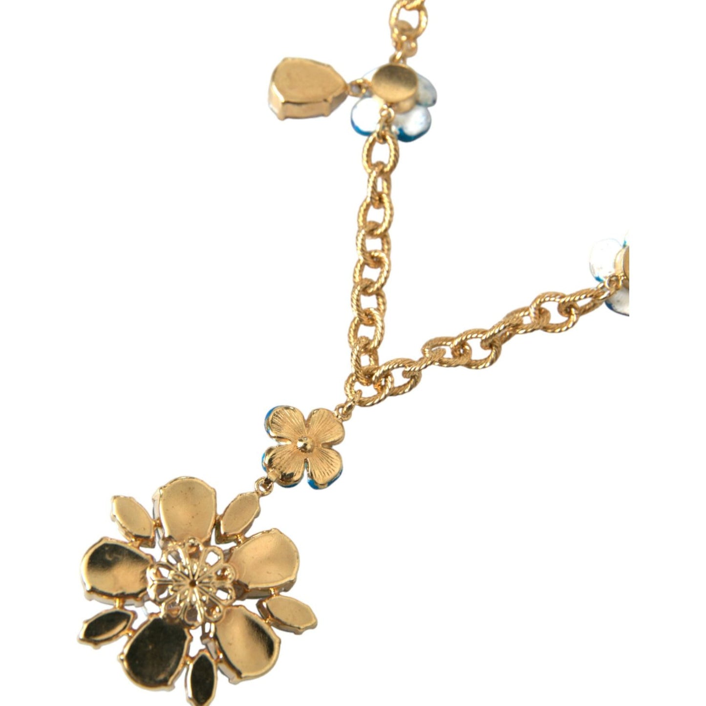 Dolce & Gabbana Gold Brass Chain Crystal Floral Pendant Charm Necklace Necklace Dolce & Gabbana