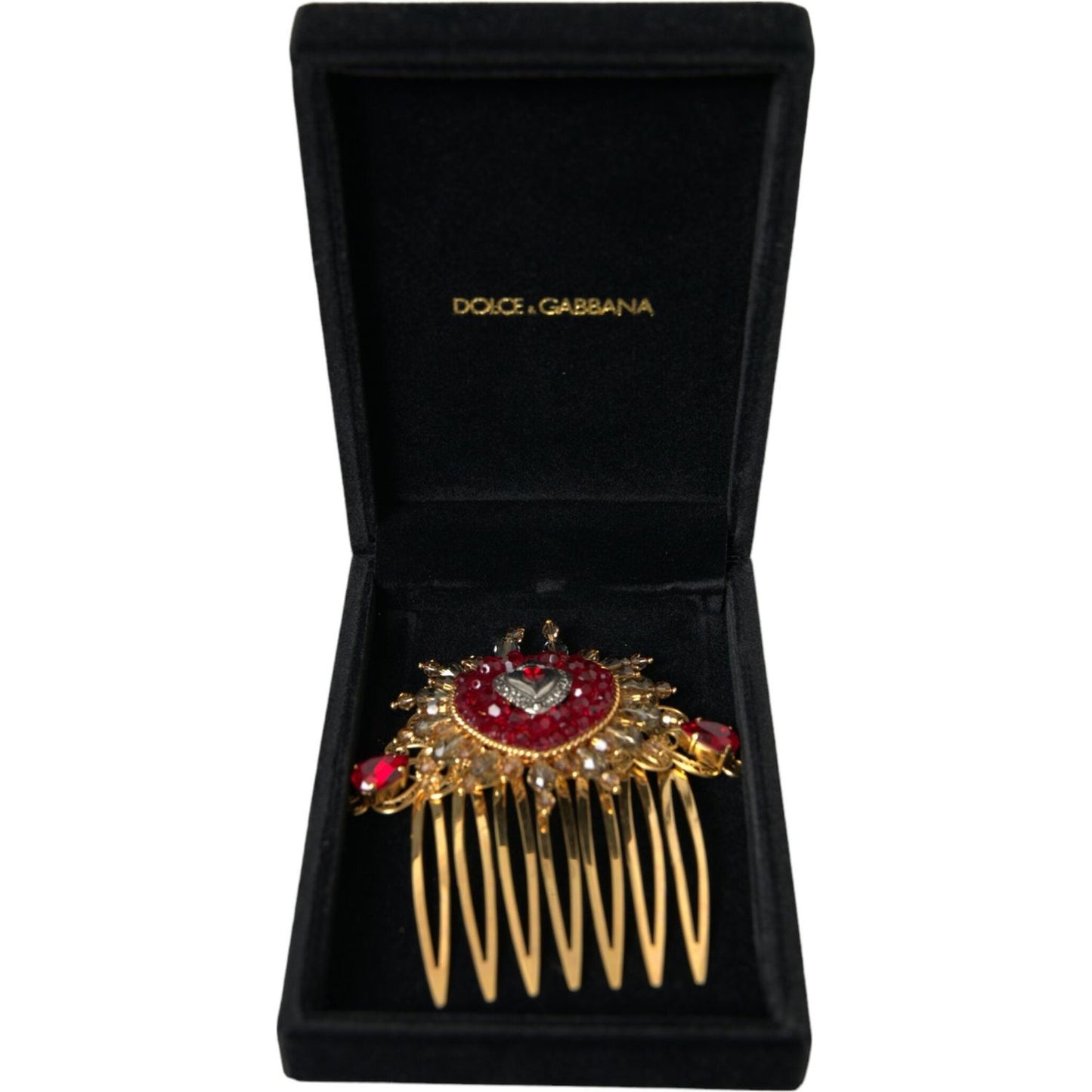 Dolce & Gabbana Gold Brass Crystal Heart Women Hair Comb Dolce & Gabbana