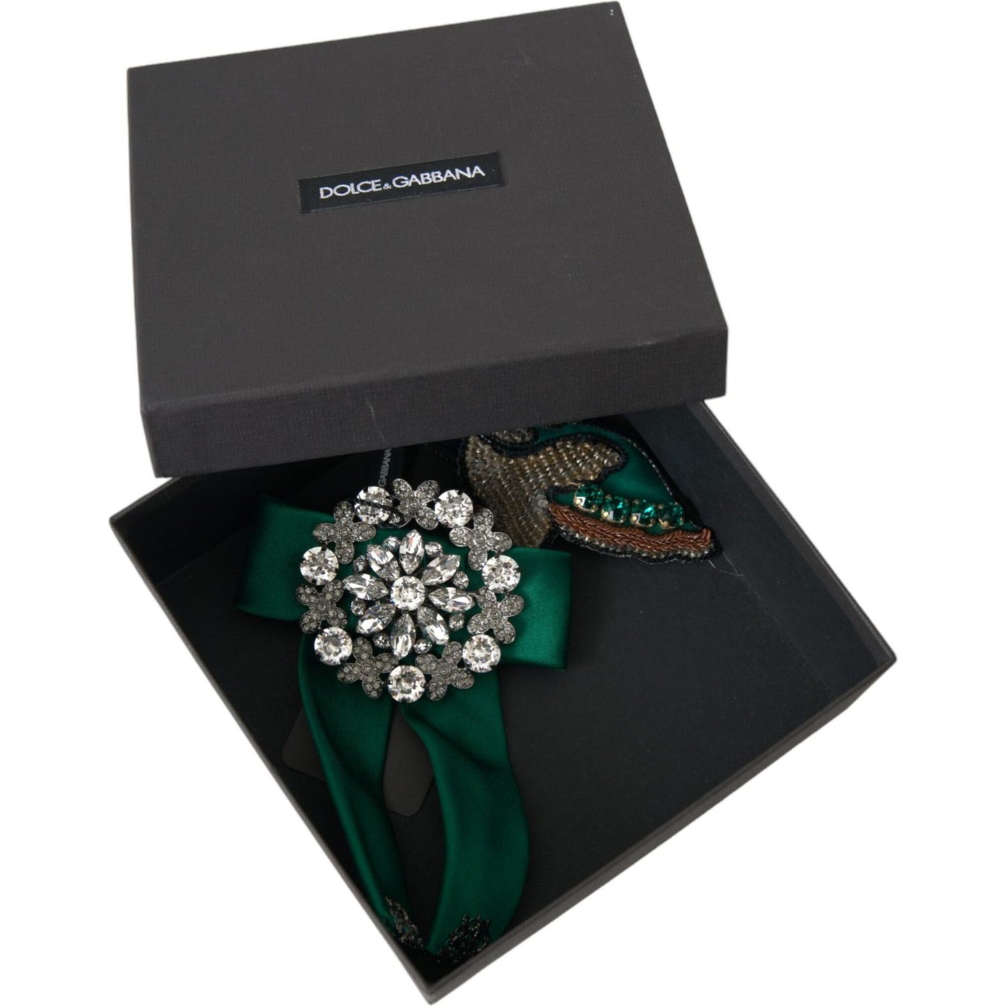 Dolce & Gabbana Green Satin Bird Crystal Women Hair Clip Dolce & Gabbana