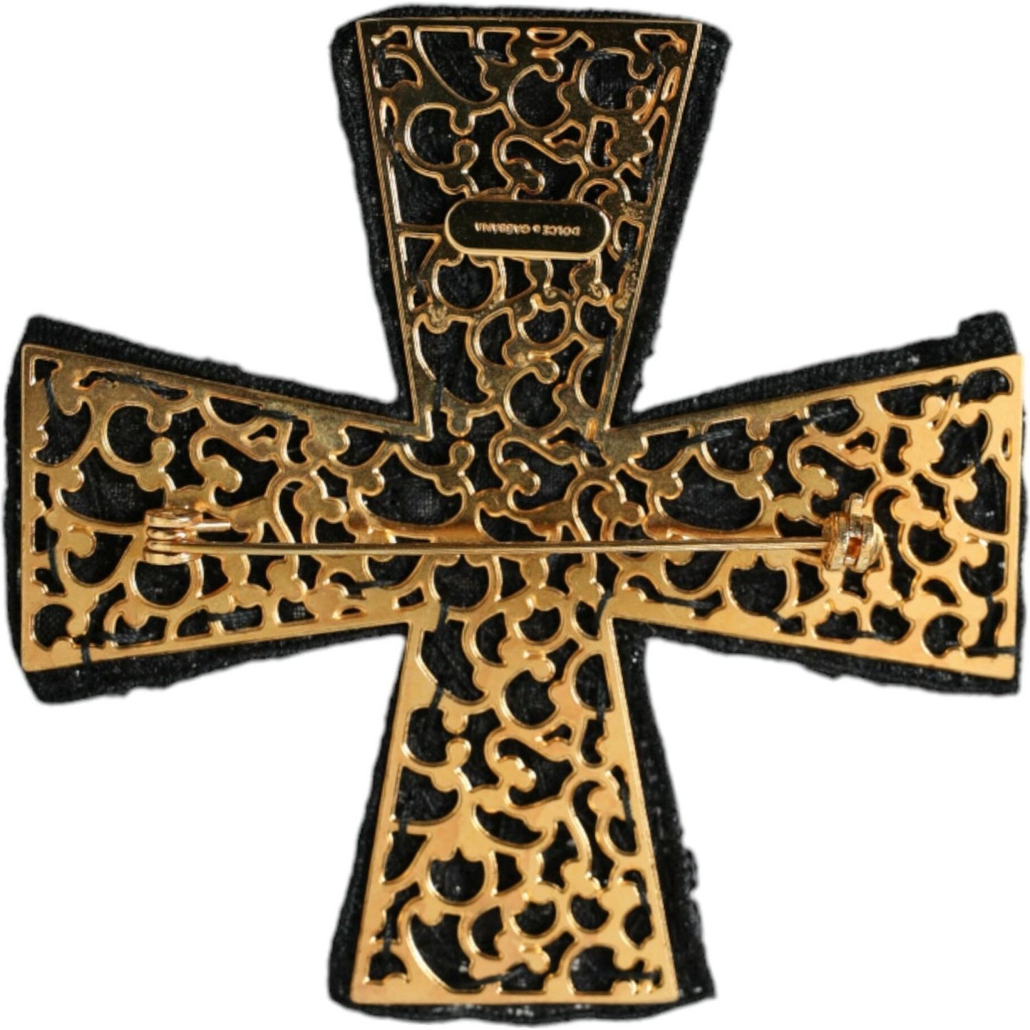 Dolce & Gabbana Black Crystals Embellished Cross Pin Brooch Brooch Dolce & Gabbana