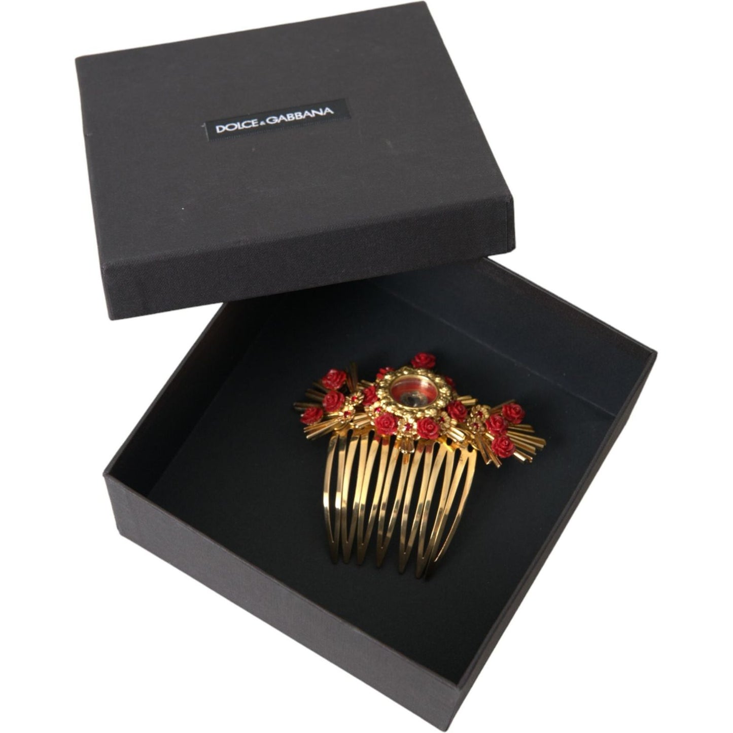 Dolce & Gabbana Gold Brass Crystal Heart Floral Hair Comb Dolce & Gabbana