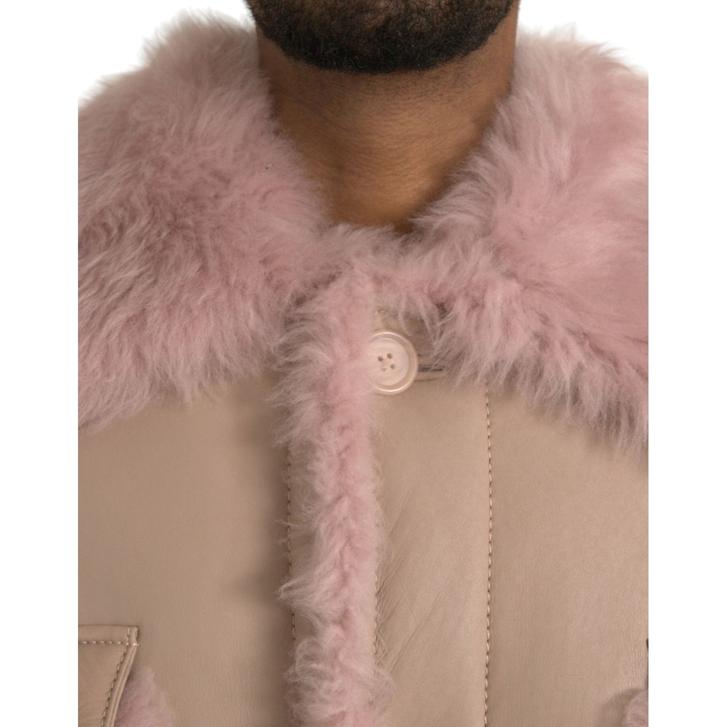 Dolce & Gabbana Beige Pink Lamb Leather Shearling Coat Jacket Dolce & Gabbana