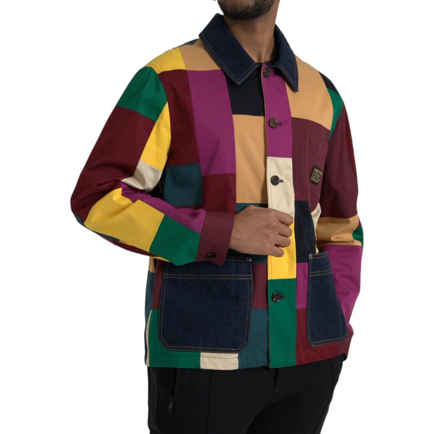 Dolce & Gabbana Multicolor Patchwork Cotton Collared Jacket Dolce & Gabbana