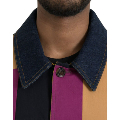 Dolce & Gabbana Multicolor Patchwork Cotton Collared Jacket 1728,67345645728,Clothing,Denim Jackets - Jackets & Coats - Clothing,Dolce & Gabbana,IT48 | M,Jackets & Coats - Clothing,Jackets - Men - Clothing,Material: 99% Cotton 1% Elastane,Men,Multicolor,N