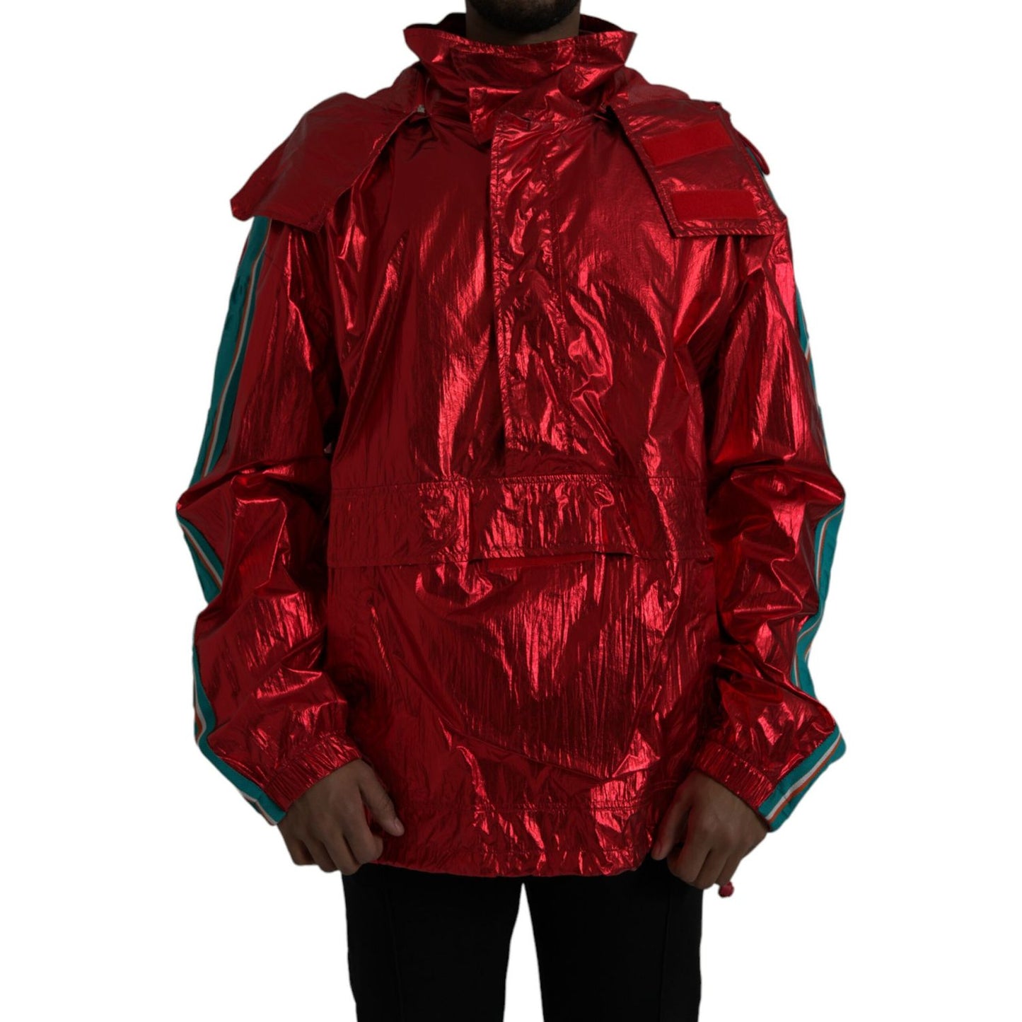 Dolce & Gabbana Red Nylon Hooded Pullover Sweatshirt Jacket 1728,67345645728,Clothing,Coats - Jackets & Coats - Clothing,Dolce & Gabbana,IT54 | XL,Jackets & Coats - Clothing,Jackets - Men - Clothing,Material: 100% Nylon,Men,New with tags,Red