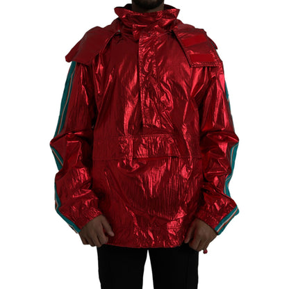 Dolce & Gabbana Red Nylon Hooded Pullover Sweatshirt Jacket 1728,67345645728,Clothing,Coats - Jackets & Coats - Clothing,Dolce & Gabbana,IT54 | XL,Jackets & Coats - Clothing,Jackets - Men - Clothing,Material: 100% Nylon,Men,New with tags,Red