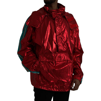 Dolce & Gabbana Red Nylon Hooded Pullover Sweatshirt Jacket 1728,67345645728,Clothing,Coats - Jackets & Coats - Clothing,Dolce & Gabbana,IT54 | XL,Jackets & Coats - Clothing,Jackets - Men - Clothing,Material: 100% Nylon,Men,New with tags,Red