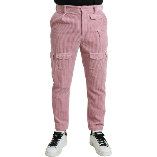 Pink Corduroy Cotton Stretch Skinny Cargo Jeans