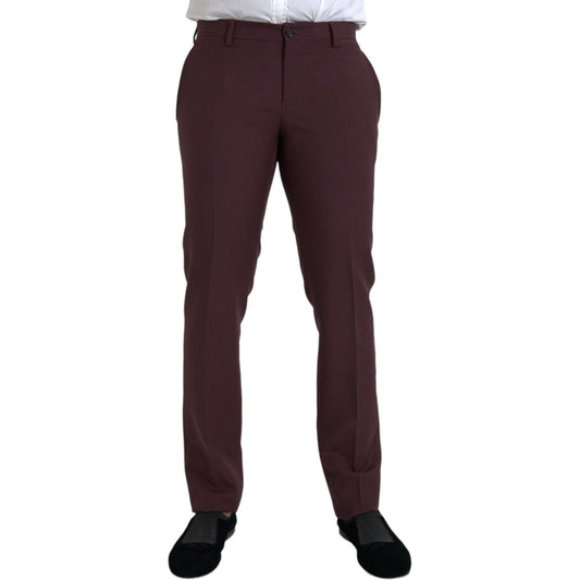 Dolce & Gabbana Maroon Wool Men Slim Fit Dress Pants Dolce & Gabbana