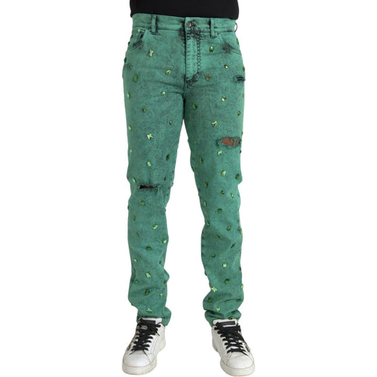 Green Crystals Cotton Stretch Slim Jeans