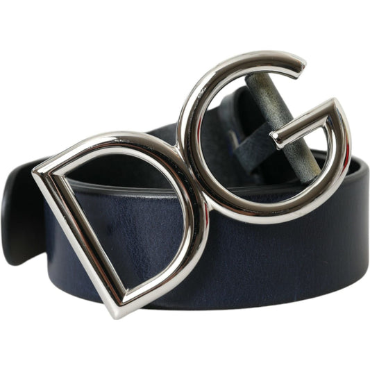 Dolce & Gabbana Blue Leather Silver Metal Logo Buckle Belt Men Dolce & Gabbana