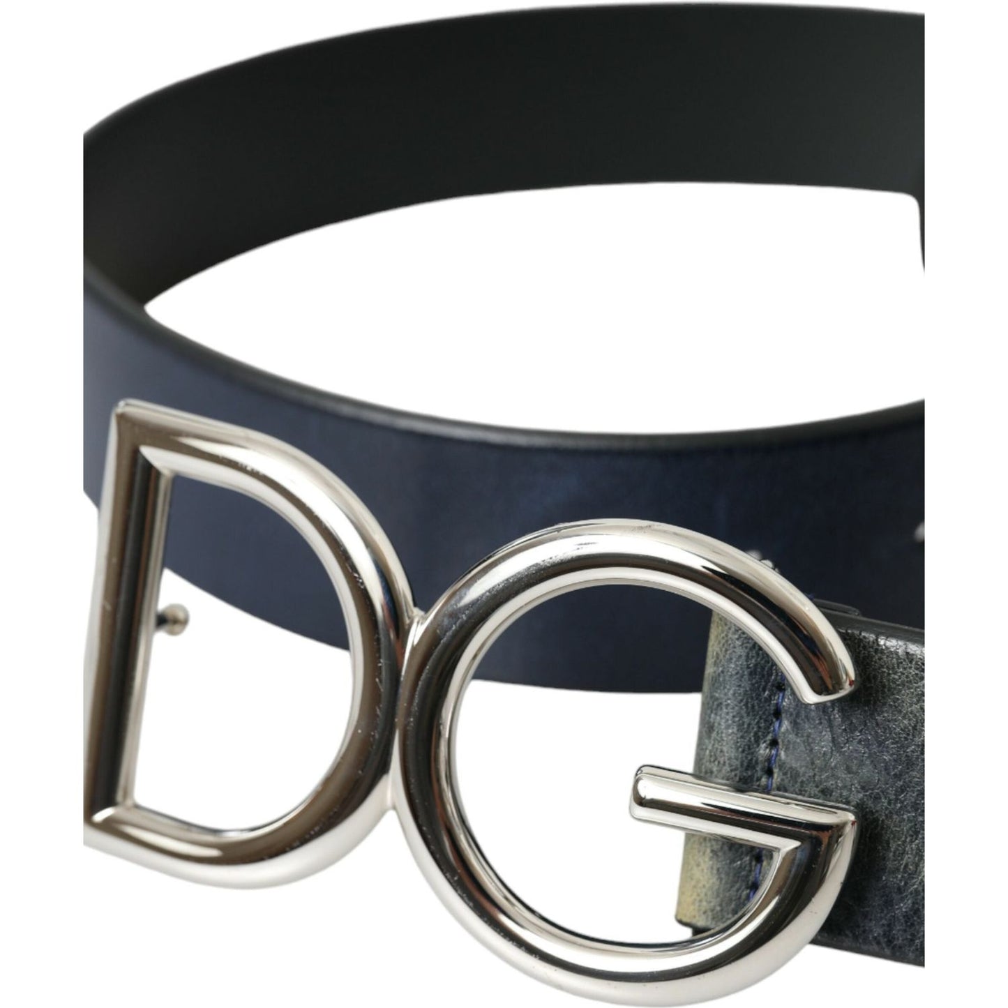 Dolce & Gabbana Blue Leather Silver Metal Logo Buckle Belt Men Dolce & Gabbana