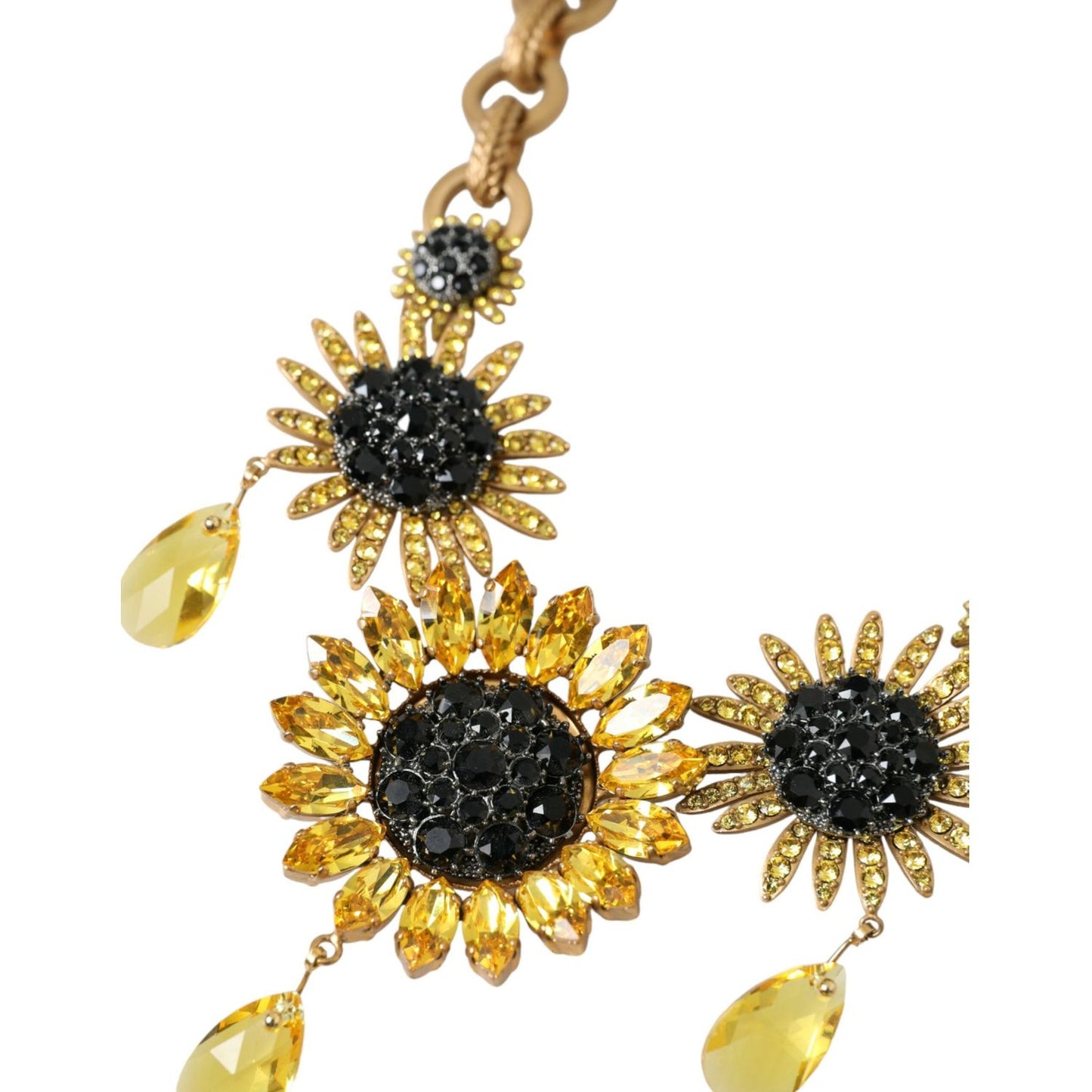 Dolce & Gabbana Gold Tone Brass Sunflower Crystal Embellished Necklace Necklace Dolce & Gabbana