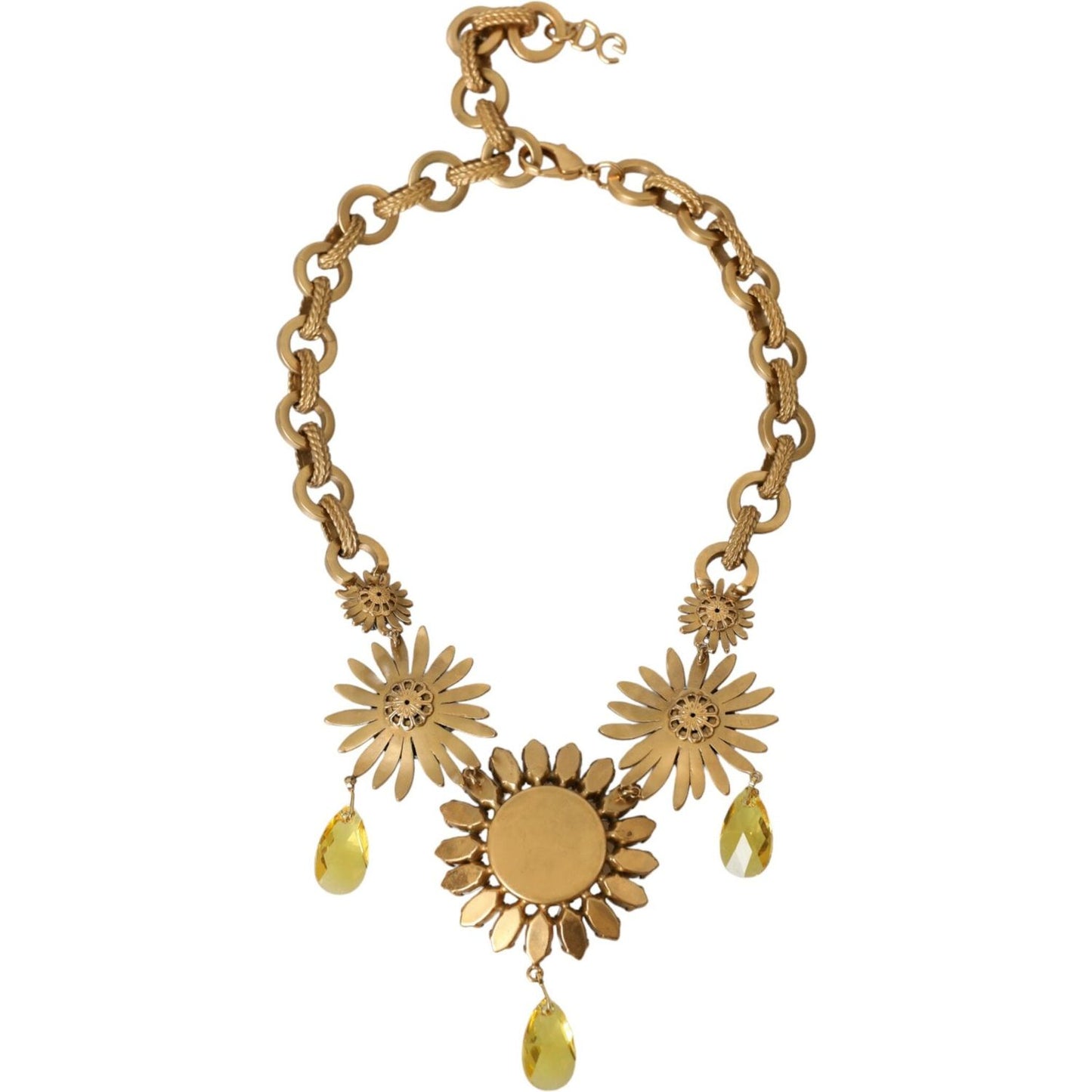 Dolce & Gabbana Gold Tone Brass Sunflower Crystal Embellished Necklace Necklace Dolce & Gabbana