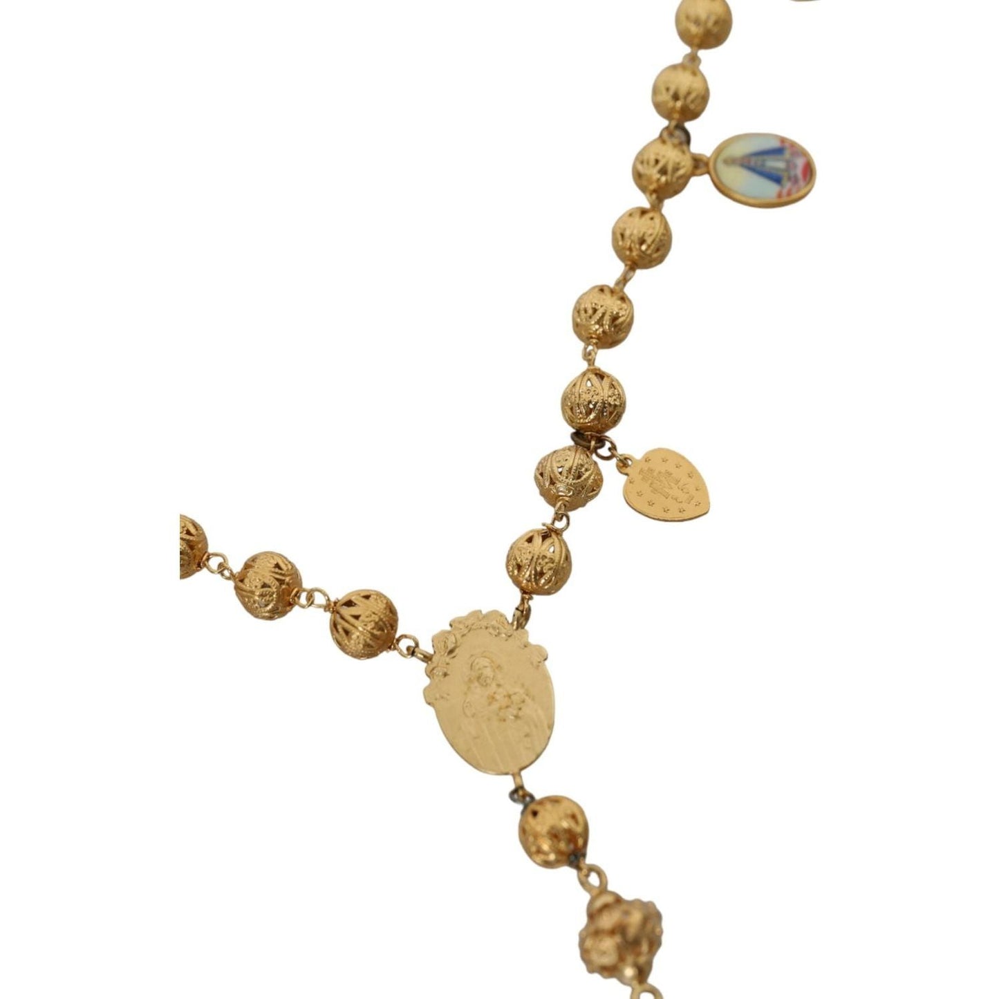 Dolce & Gabbana Gold Tone Chain Brass Beaded Statement Sicily Necklace Necklace Dolce & Gabbana