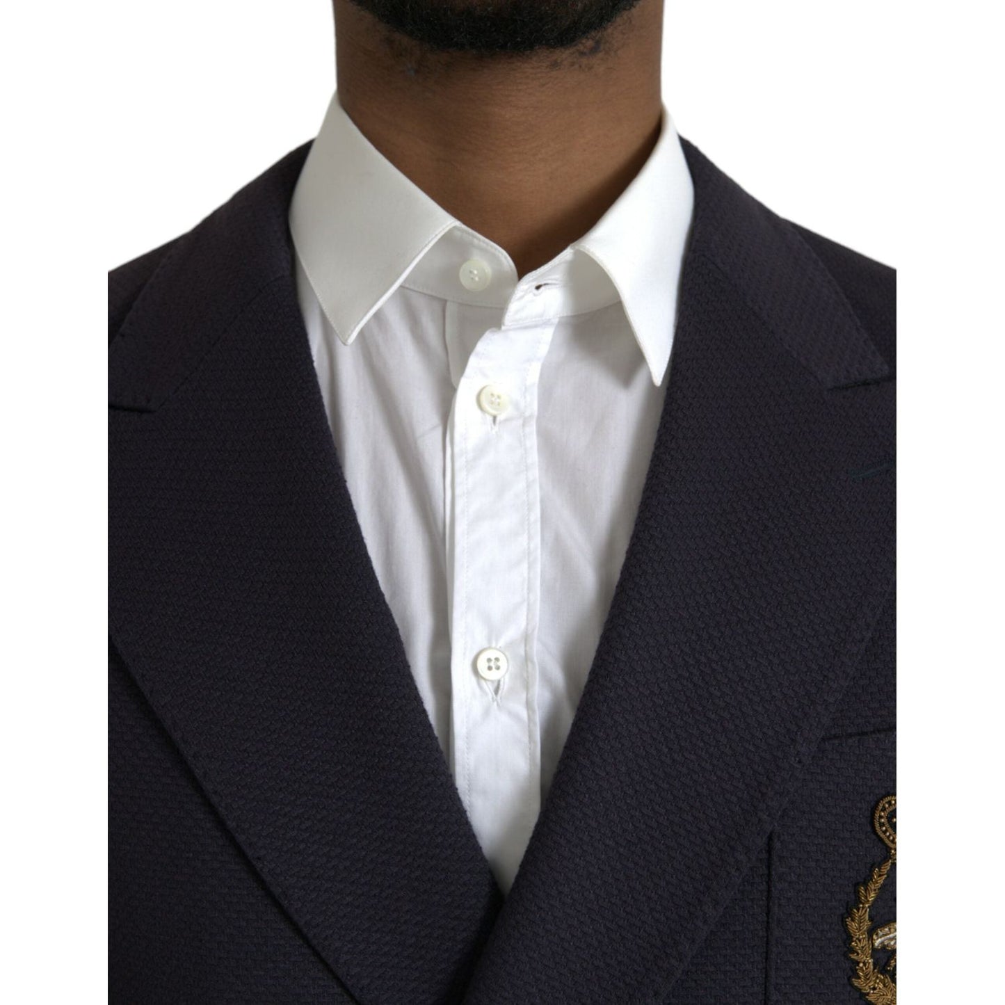 Dolce & Gabbana Dark Blue Crown Bee Double Breasted Blazer Dolce & Gabbana