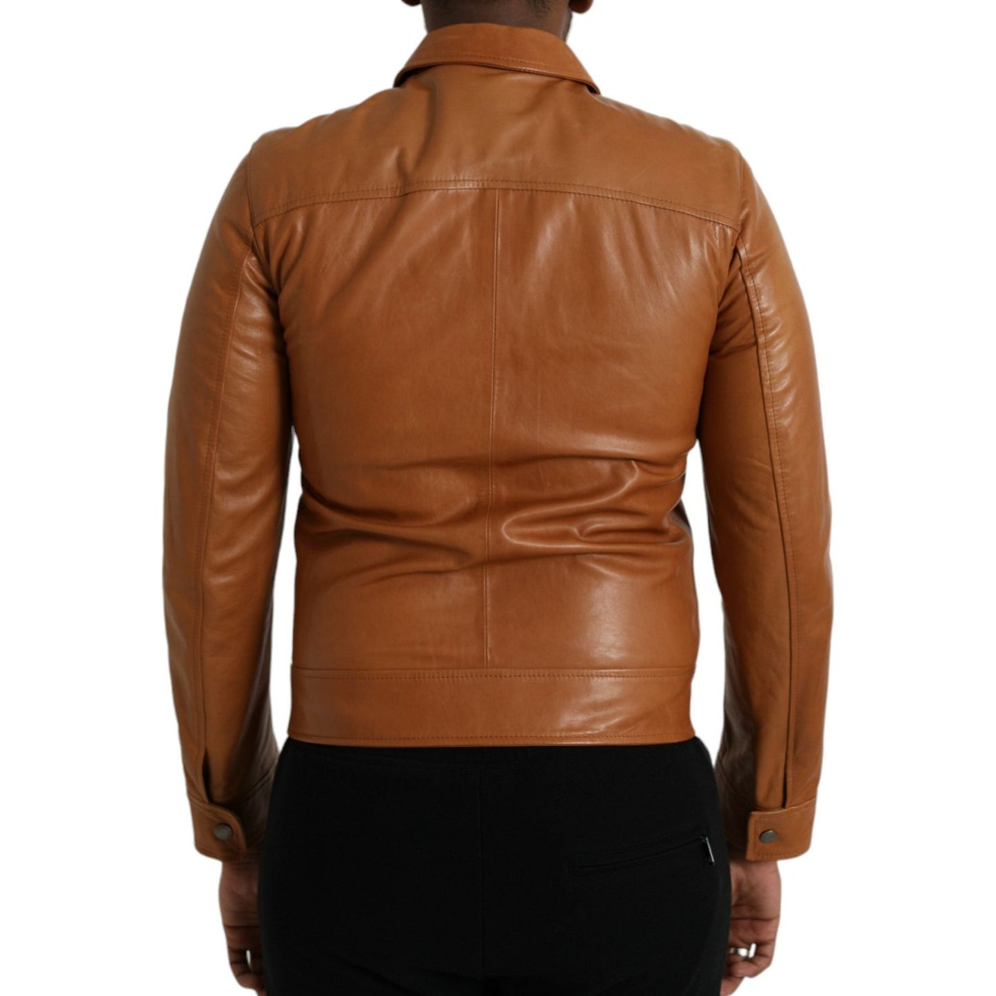 Dolce & Gabbana Brown Lamb Leather Full Zip Blouson Jacket Dolce & Gabbana