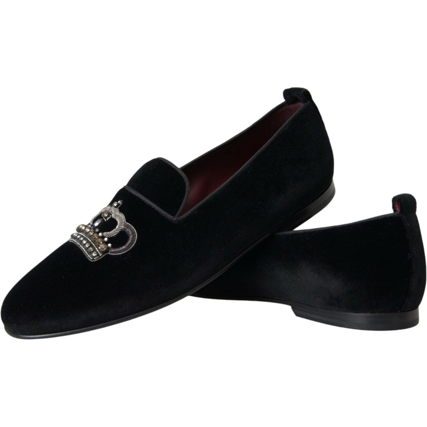 Dolce & Gabbana Black Velvet Crystal Crown Men Loafers Shoes Dolce & Gabbana