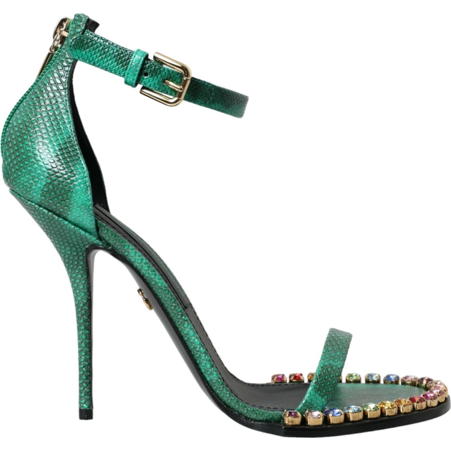 Dolce & Gabbana Green Exotic Leather Crystal Sandals Shoes Dolce & Gabbana