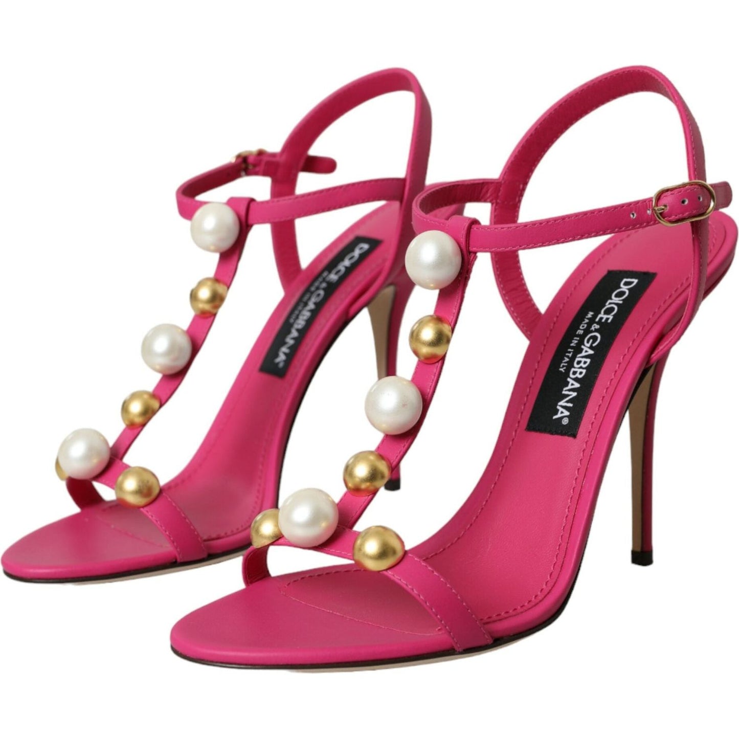 Dolce & Gabbana Pink Embellished Leather Sandals Heels Shoes Dolce & Gabbana