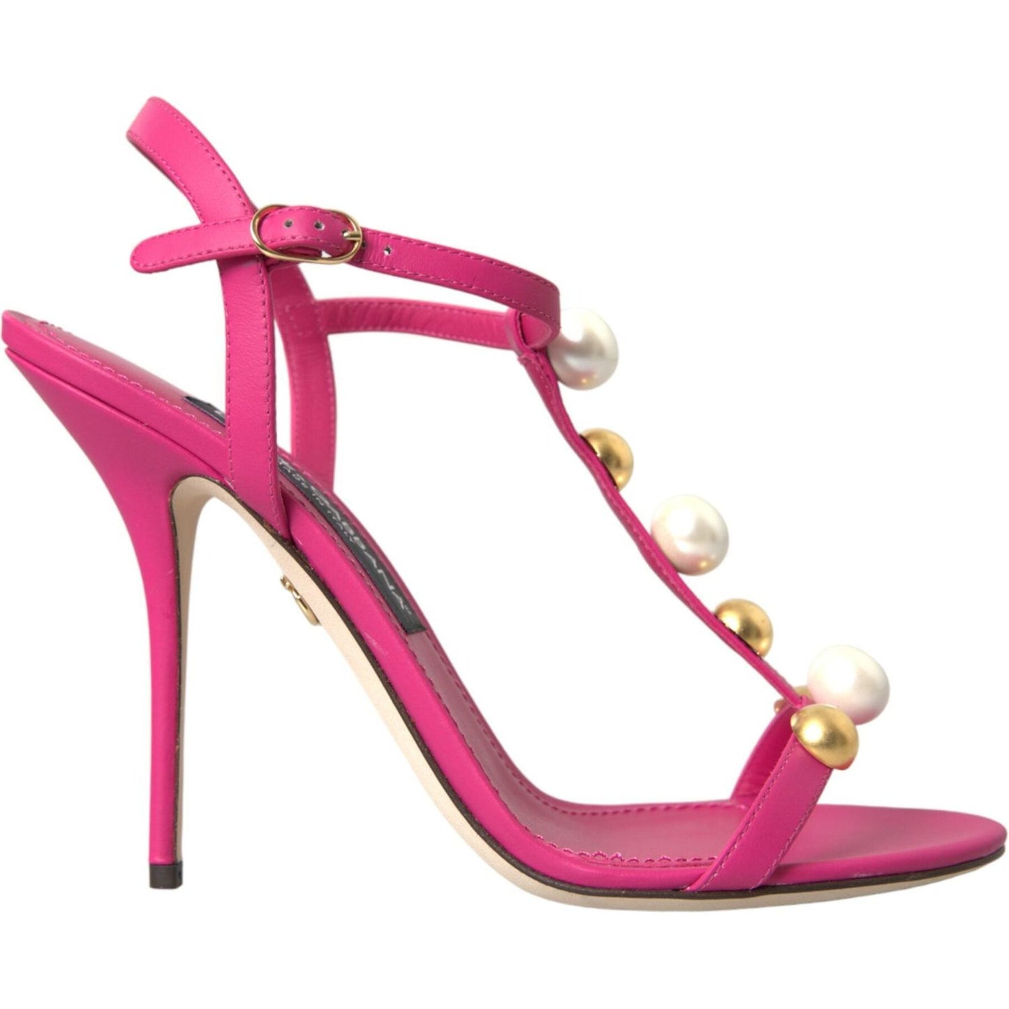 Dolce & Gabbana Pink Embellished Leather Sandals Heels Shoes Dolce & Gabbana