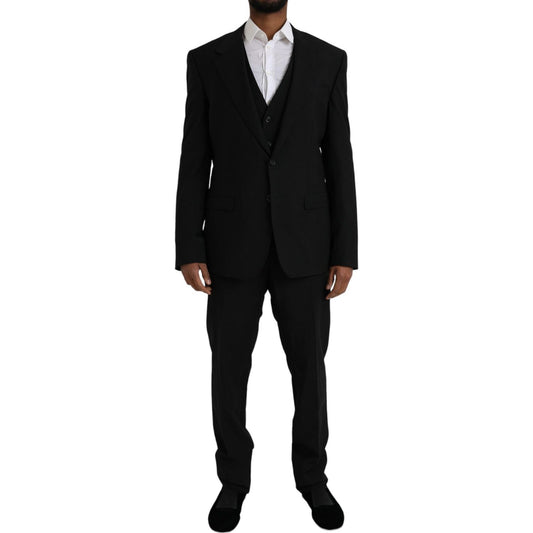 Dolce & Gabbana Black Polyester STAFF Formal 3 Piece Suit Dolce & Gabbana