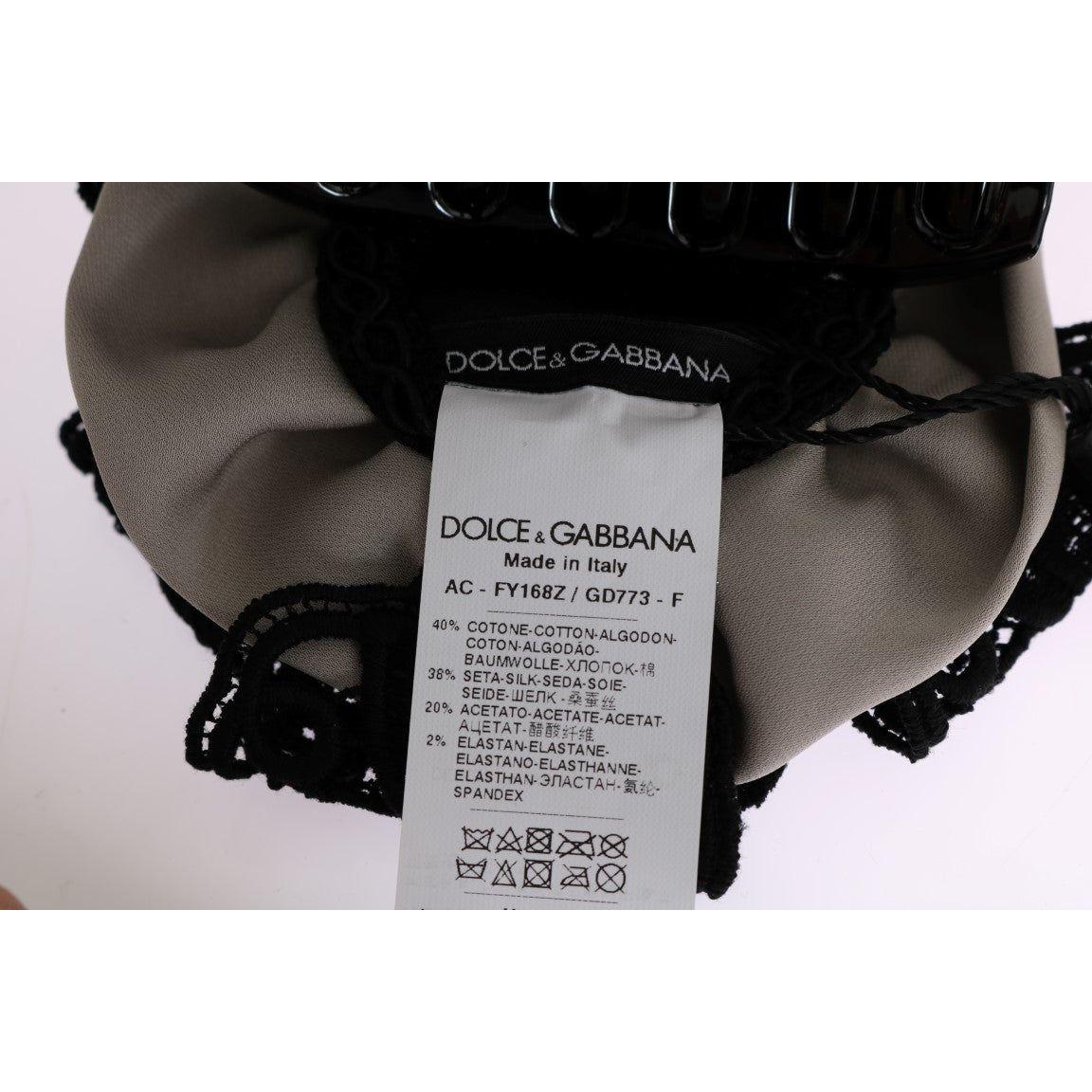 Dolce & Gabbana Gray Silk Black Lace Hair Claw
