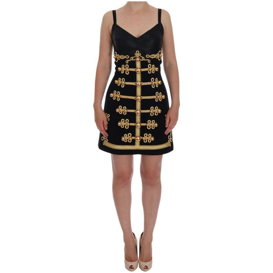 Dolce & Gabbana Elegant Black A-Line Sleeveless Dress with Gold Details Dolce & Gabbana