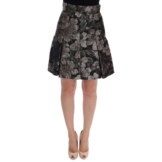 Dolce & Gabbana Black Silver Brocade Floral Skirt 10% silk,15% polyester,1728,67345645728,7% nylon,9% metal fiber,Black,Clothing,Dolce & Gabbana,IT36 | XS,Material: 59% Acetate,Midi - Skirts - Clothing,New with tags,Skirts - Clothing,Skirts - Women - Clot