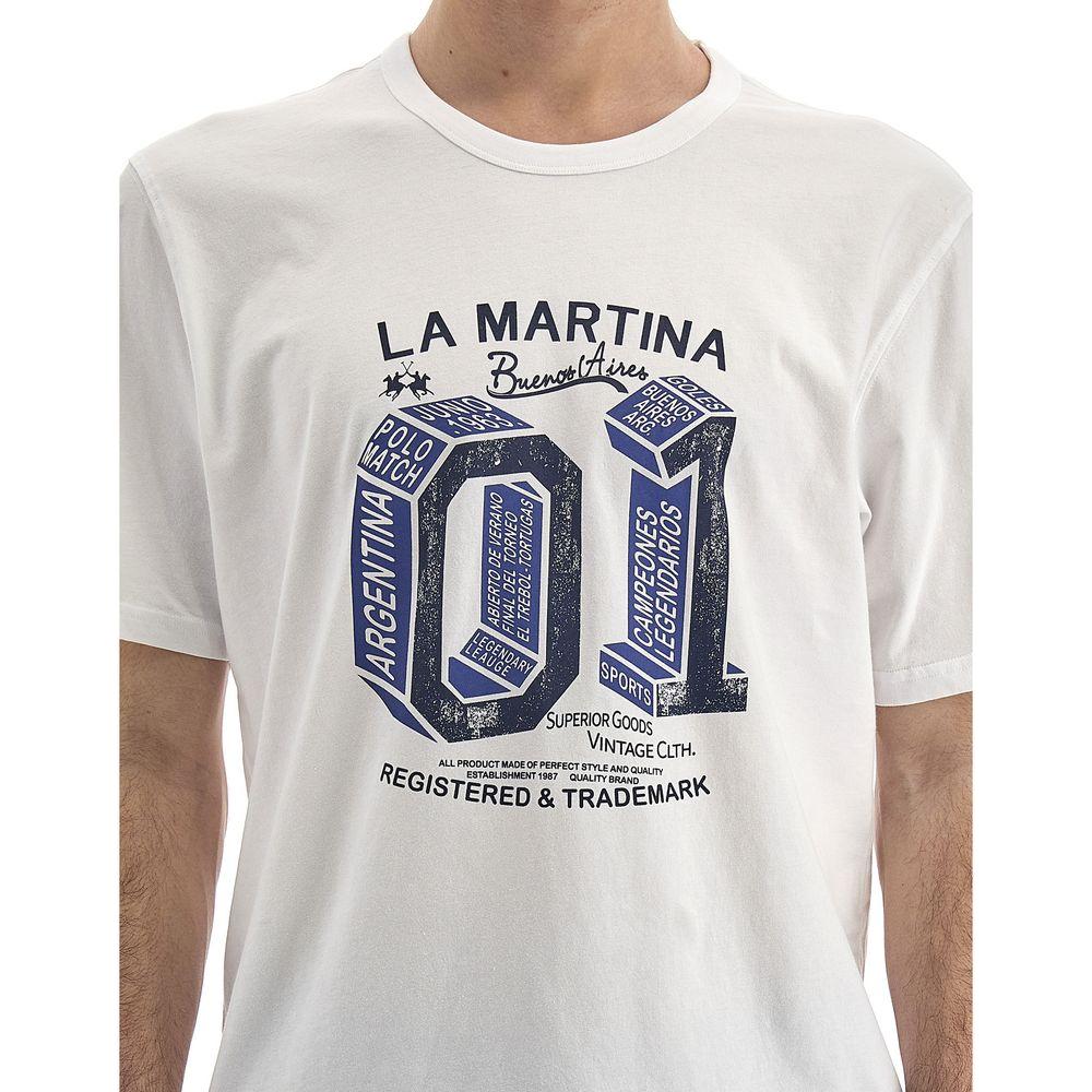 La Martina Equestrian Chic White Cotton Tee La Martina