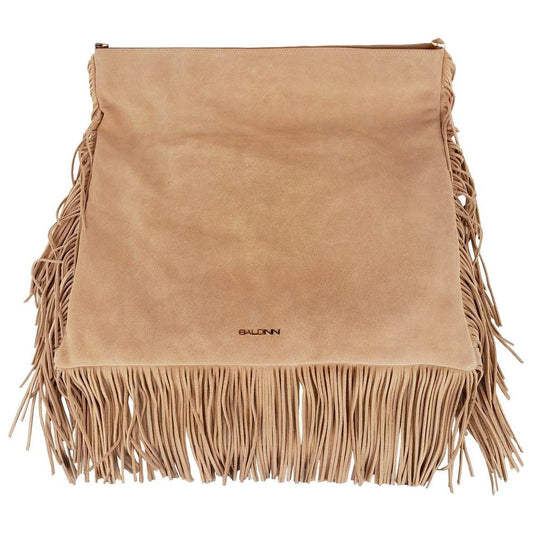 Baldinini Trend Chic Beige Suede Fringe Shoulder Bag Baldinini Trend