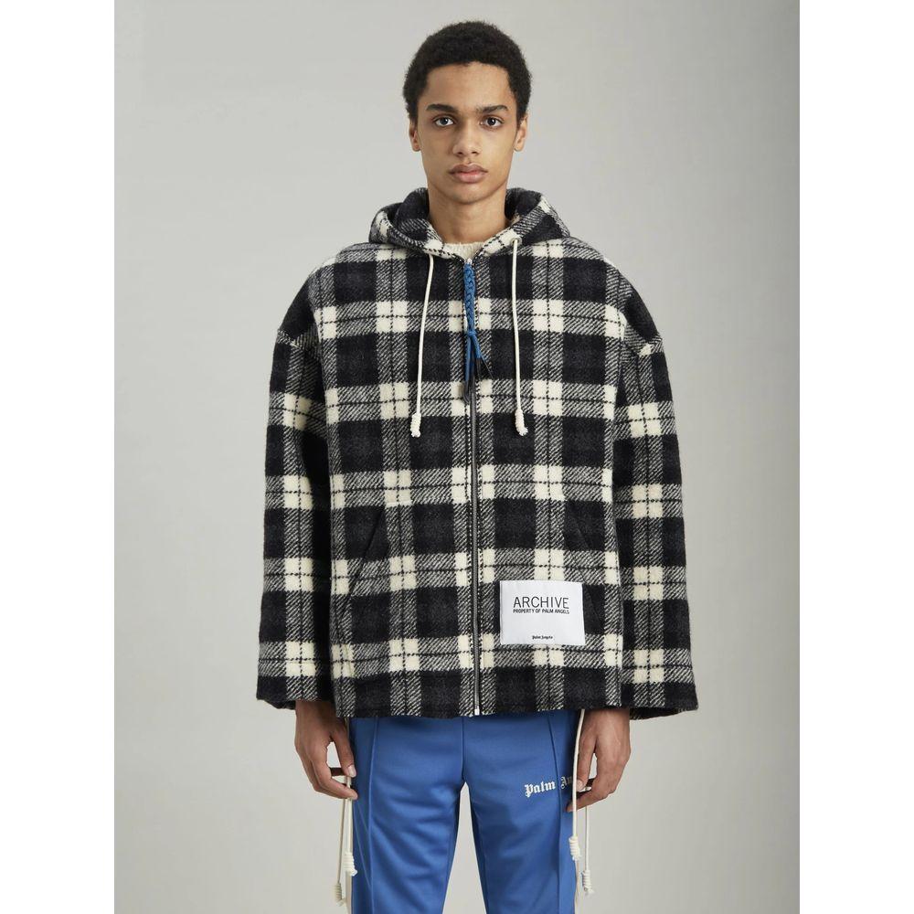 Palm Angels Black Cashmere Men Sweater with Checked Pattern Palm Angels